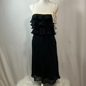 Theory Black‎ Ruffle Dress Sleeveless Midi Dress Straps Summer Cocktail Evening